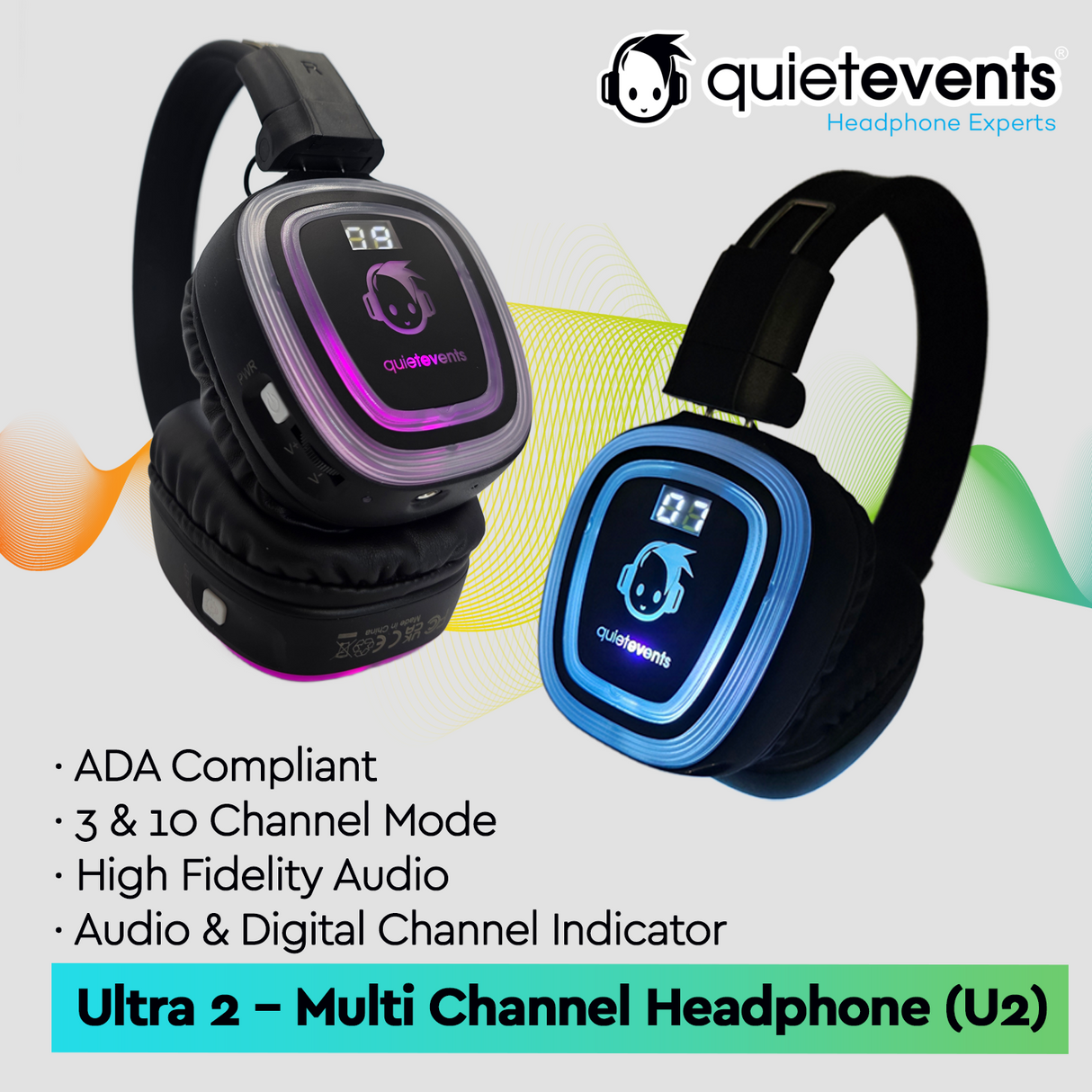 Silent Disco Headphone - 10 & 3 CH Ultra 2 - (ADA Compliant) (U2)