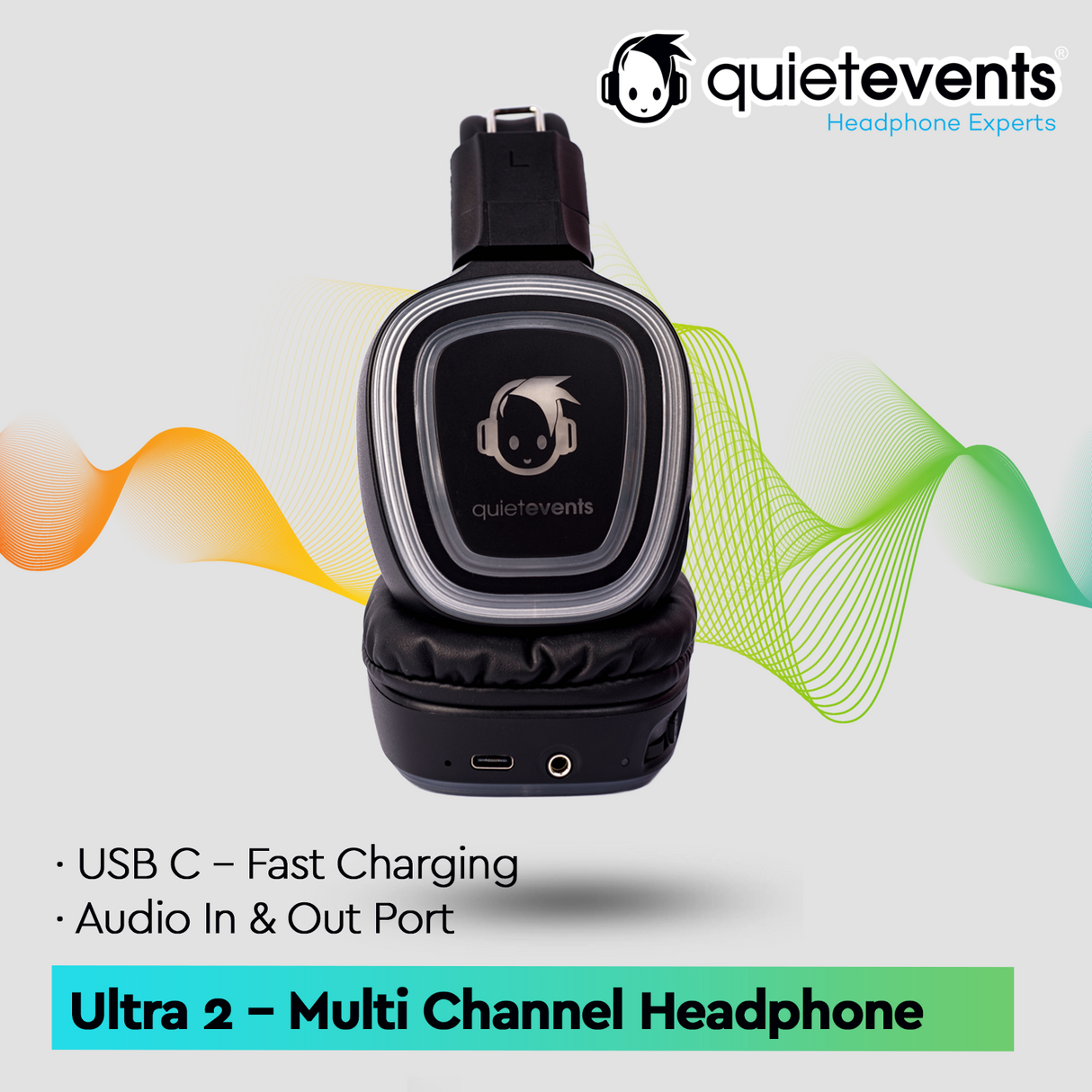 Silent Disco Headphone - 10 & 3 CH Ultra 2 - (ADA Compliant) (U2)