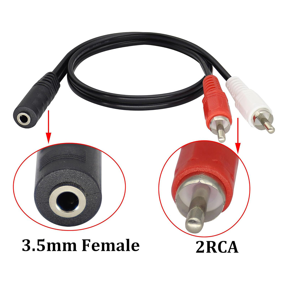 2 RCA Male to 3.5mm Female Stereo Audio Adapter Cable – Y Splitter for Headphones, Smartphones, or MP3 Players to Home Audio Systems (1 ft)